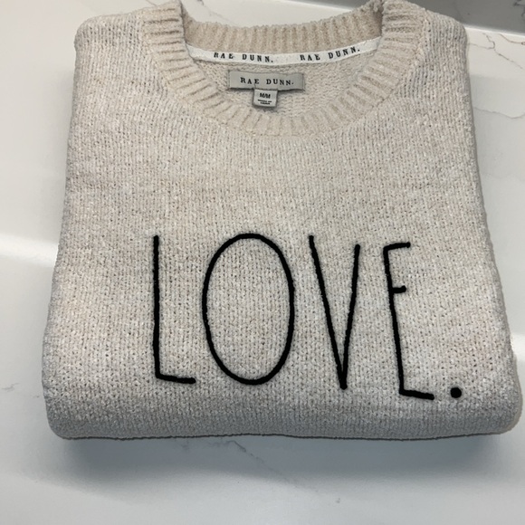 Rae Dunn Pull Over crew neck Sweater Cream w/"Love" Super Soft Poly/Nylon Blend - Picture 11 of 11